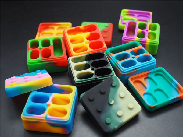 

Silicone Dab Container Case Carriers Square Box Non-stick 4+1 Block Box For Wax Oil Dry Herb Silicon Jar With 5 Slots