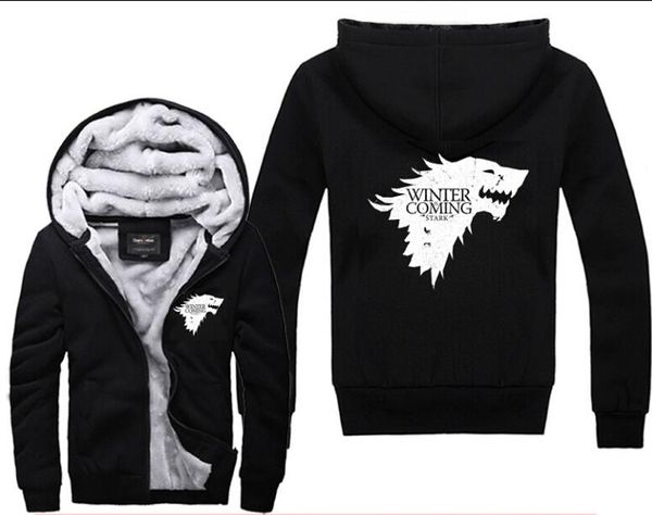 House Of Stark Graphic Super Warm Thicken Fleece Zip Up Hoodie Herrenmantel Schwarz Kostenloser Versand