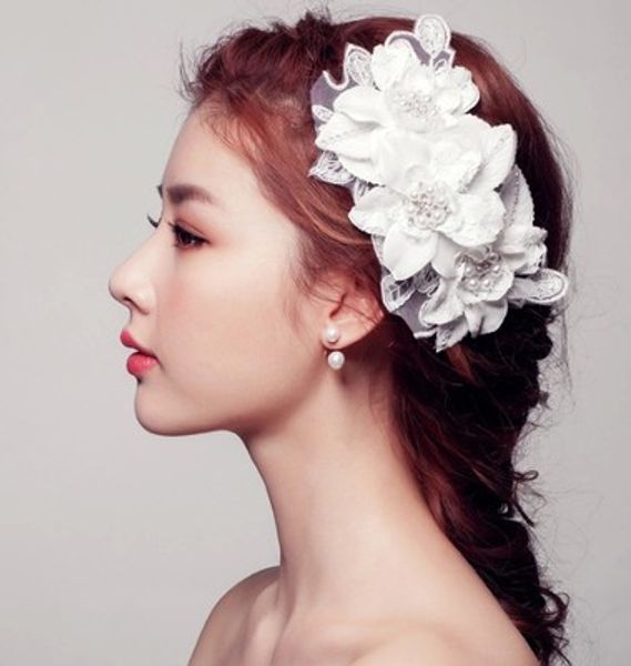 

wedding bridal handmade lace white flowers pearl hair combs tiara headwear barrettes wreath headdress hair jewelry 2018 hair jewelry accesso, Silver