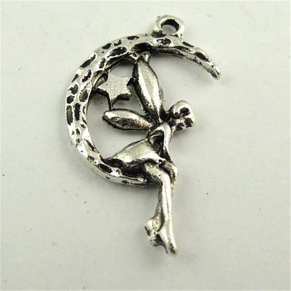 

60pcs antiqued style silver color alloy angel moon fairy pendant 22*15*2mm jewelry making, Bronze;silver