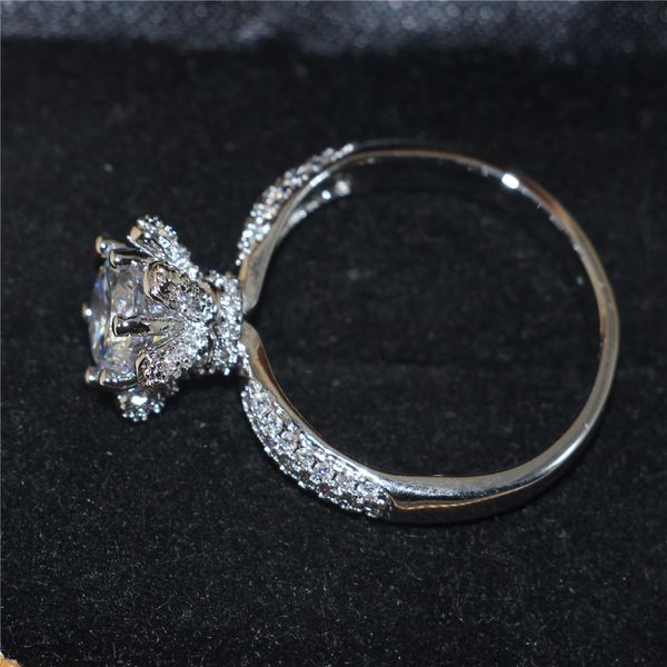 

diy vintage lotus form 925 sterling silver gemstone ring sets round simulated diamond zircon finger rings wedding band jewelry for women, Slivery;golden