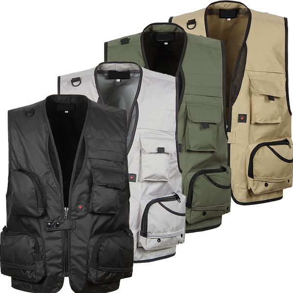 

wholesale mens large size -5xl casual vest male multi-pocket solid new fashion waistcoats man overalls vest, Blue;black