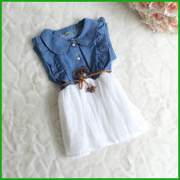 

2016 children girls vestidos Baby Girls Child Princess Party Dress Clothes Kid Summer Denim Jeans Dress fashion casual style free shipping