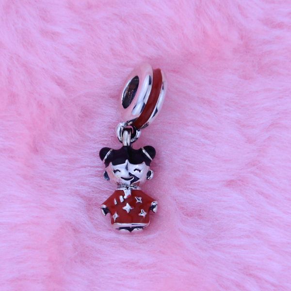 

loose beads fit for pandora bracelets authentic 100% 925 sterling silver beads chinese doll silver dangle with red and black enamel 1pc/lot