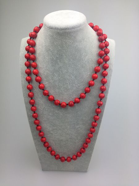 ST0003 10mm Rot Türkis 42 Zoll geknotete lange Halskette mit farbigem Stein Mode Damen Halskette handgefertigter Schmuck