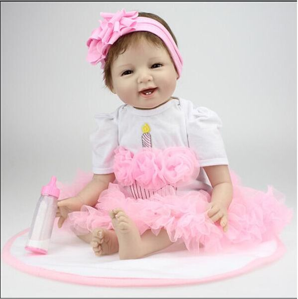 22/" Biracial Reborn Toddler Dolls Drak Skin with Pink Dress Xmas Gift for Girl