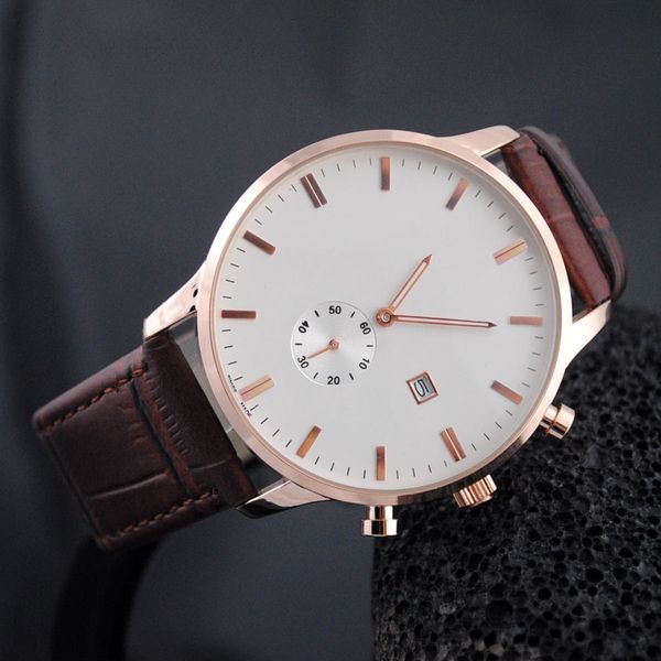 

Good quality popular Brand rmani Men's Small dial can work Leather strap quartz wrist Watch 3694-3