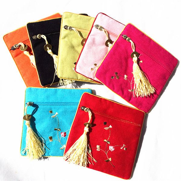 

embroidered cotton linen small zip bags for jewelry gift eco bags china elegant women coin purse pouch wholesale wedding christmas favor, Pink;blue
