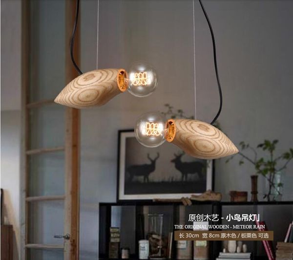 Creative Design Wood Led Hanging Light Mango Pendant Lights Fixture E27 Chandeliers For Restaurant Bar Dining Room Decoration Track Lighting Pendants