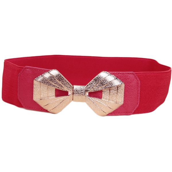 

wholesale- bow tie and cummerbund elastic wide waist belt for women gold bow buckle pure color ladies wedding cummerbunds, Black;brown