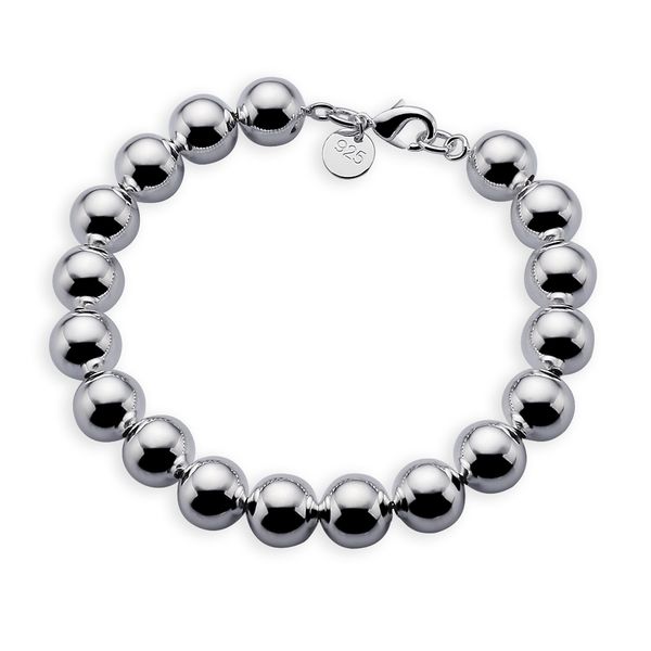 

стерлингового серебра полые шарик цепи браслет 10 мм 8 дюймов, Black
