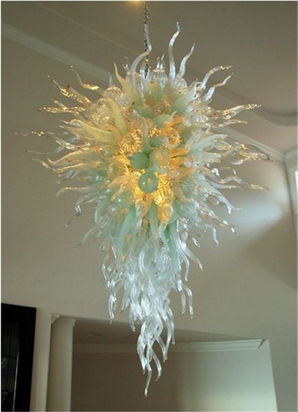 Large And Colored Hanging Chandelier Ac110v 220v Pretty Blown Glass High Ceiling Led Chandelier Pendant For Home 3 Light Pendant Rustic Pendant