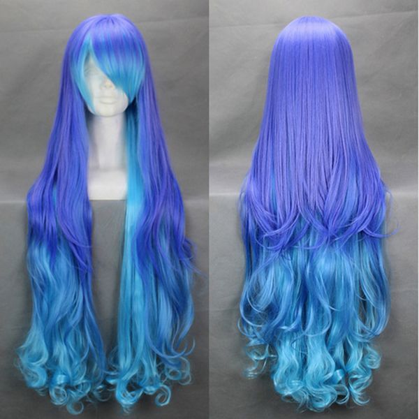 

Серия Vocaloid анти-infin . Голич лука Cospaly парик синий смешанный длинные синтетические волнистые волосы парик