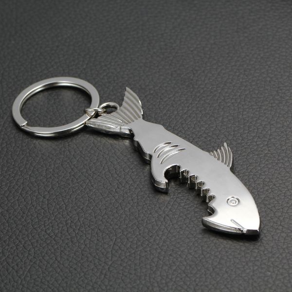 Sharky Key: Zinc Alloy Beer Opener & Keychain - Silver, Creative Gift Idea for Beer Lovers & Outdoor Enthusiasts.