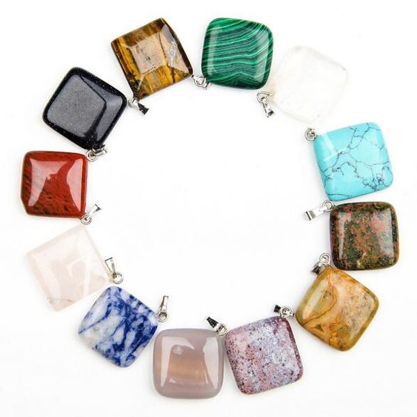 

new arrival 21.5x 21.5mm square shape semi-precious natural stone beads pendant for necklace making jewelry accessory, Bronze;silver