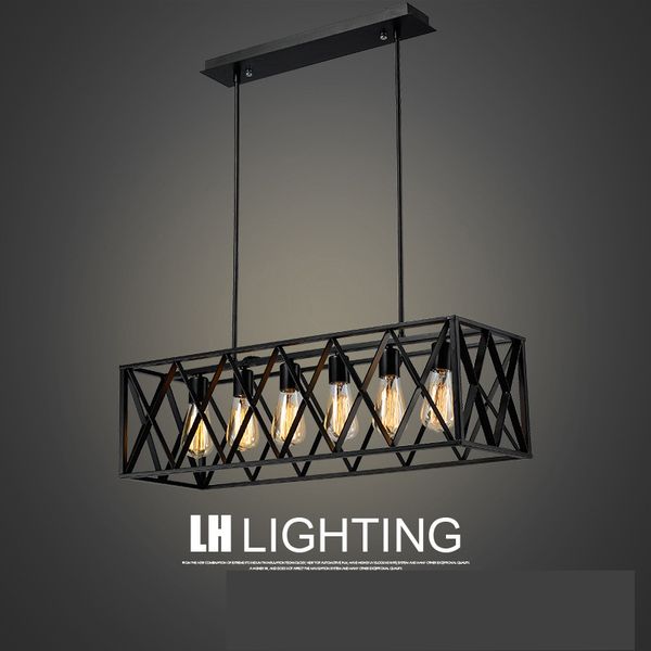 Vintage Hanging Light Iron Frame Box Rectangle Chandelier American