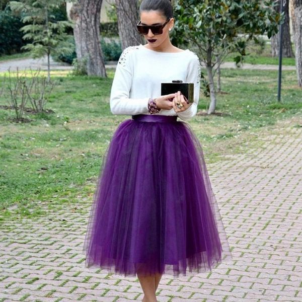 2018 new arrival 2017 plus size purple tulle skirt midi tulle tutu tulle skirt plus size
