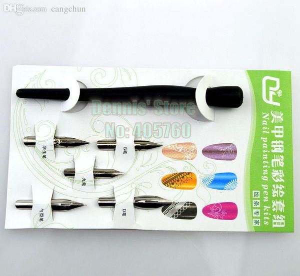 

wholesale-wholesale professional acrylic 5pcs/set nail art painting fountain pens kit nail liner drawing design tools ing, Silver