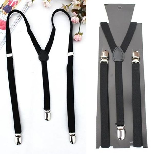 

wholesale-2016 style adjustable plain black braces suspenders heavy duty mens ladies 1.5cm, Black;white