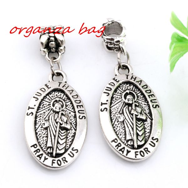 

50pcs Antique silver /gold Alloy ST. JUDE THADDEUS Jesus Oval Medal Charms Dangle Bead Fit Charm Bracelet 16X 40MM DIY Jewelry