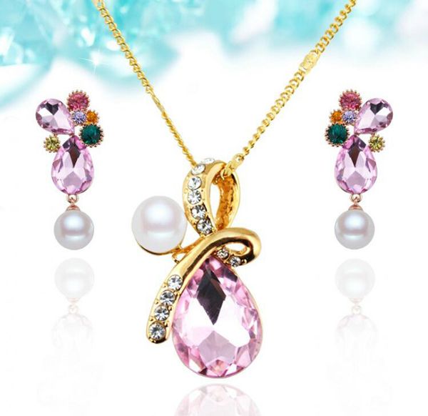 

мода кристалл перл комплект ювелирных изделий для женщин лучший подарок ювелирных изделий высокое качество ожерелье серьги завод оптовые про, Silver