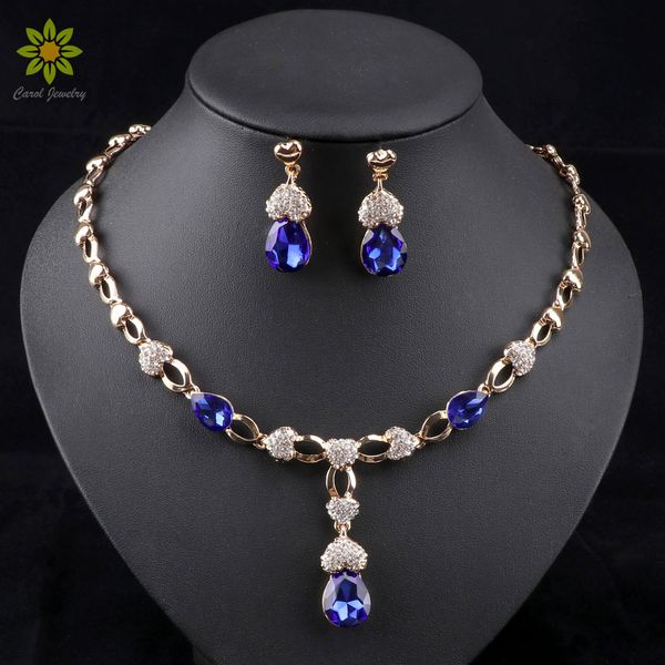 

new arrival african wedding jewelry set gold plated women dress accessories blue crystal necklace earrings sets, Silver