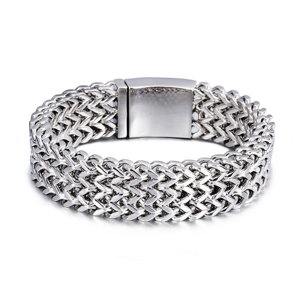 

classical father's day's gift street style 18mm 102g biker huge heavy stainless steel 3 row figaro chain bracelet men hip-hop jewe, Golden;silver