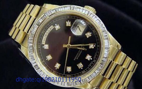

luxury president 18k yellow gold watch black diamond bezel 18038 watch automatic mens men's watch watches, Slivery;brown