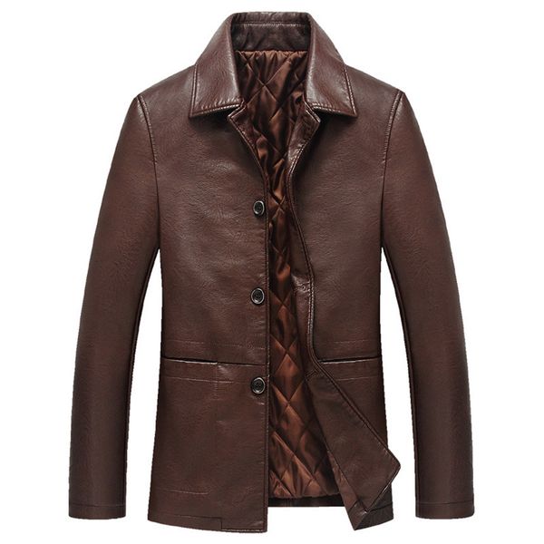 Осень-средний возраст мужчины мода топы искусственная кожа куртка твердые большой размер отложным воротником повседневная одежда мужчины куртки удобные пальто уютный
