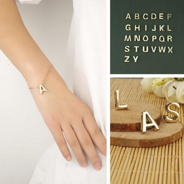 

diy alphabet bracelet with a-z pendant, letters, classic style, gold color, and high quality, Black