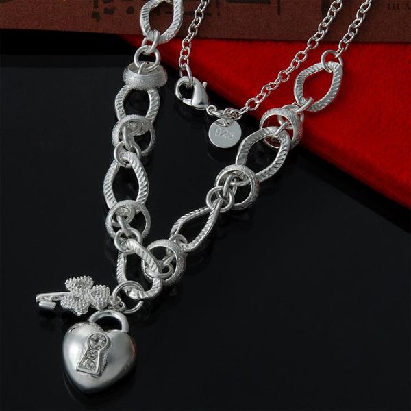 

factory sale sterling silver jewelry 925 sterling silver women's statement neckalce heart & key pendant necklace gift