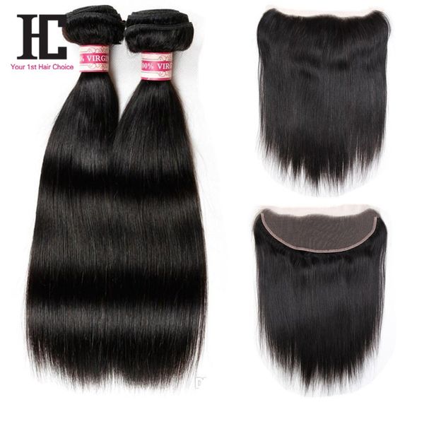 

new arrival 8a peruvian lace frontal closure with bundles 13x4 lace frontal with bundles straight human hair 2 bundles with frontal closure, Black