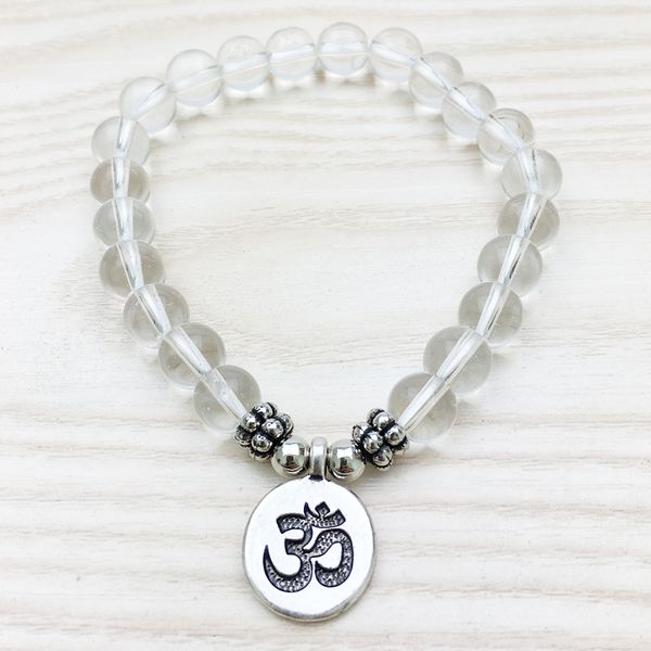 SN1046 Klar Quarz Armband Meditation Armband Handgelenk Mala Perlen Heilkristalle Armband Ohm Yoga Armband Großhandel