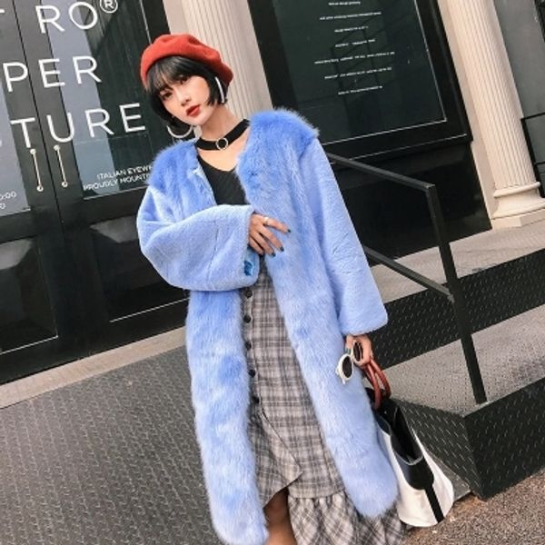 

new winter fox fur сыпучие синий тонкий coat c6, Black