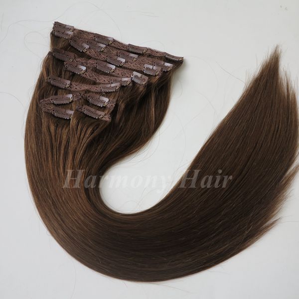 

120g 100% brazilian clip in hair extensions clip in straight hair full head set hair #6 color, Black;brown