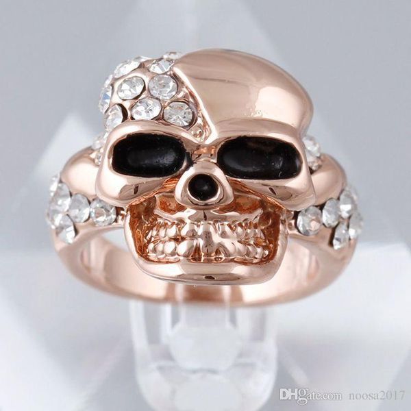 

luxury stainless steel gothic skull rose gold rings vintage europestyle punk titanium steel skull rings 3d womens skeleton ring us size 6-9, Silver