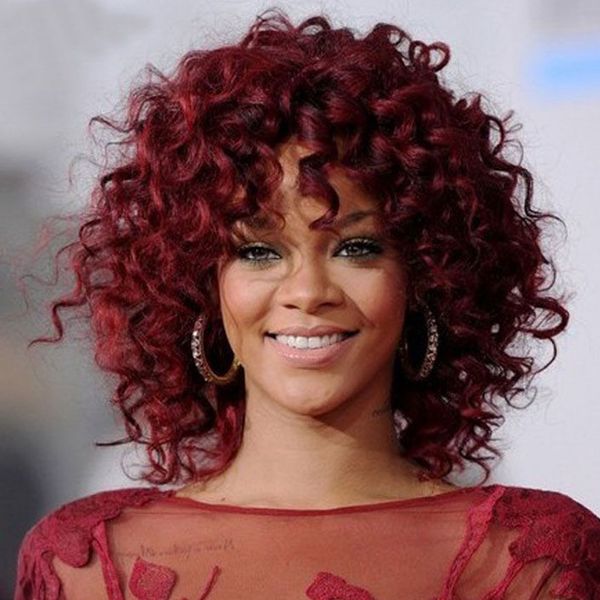 Rihanna Hairstyle Wigs Kinky Curly Wigs African American Wine Red