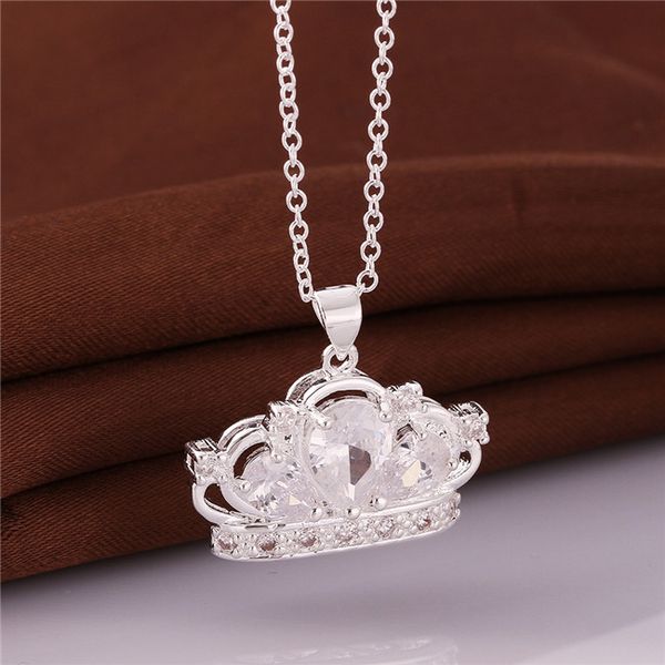 

new arrival lmperial crown pendant necklace white gemstone sterling silver plated necklace stsn579,fashion 925 silver necklace factory