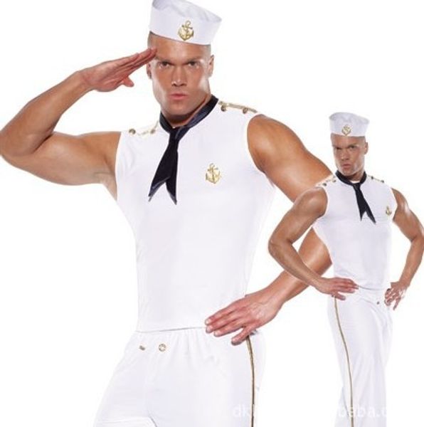 

wholesale-brand new 2016 halloween party mens navy sailors costumes fancy clothes male cosplay with hats ties white l xl j1140, Black