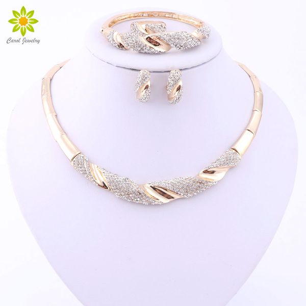 

2017 trendy necklace earrings bracelet ring gold plated jewelry sets for women crystal bridal wedding accessories7172551, Slivery;golden