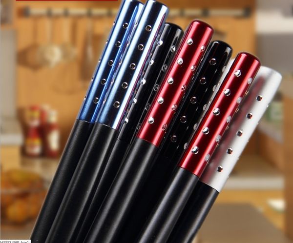 

5 пар врезанные ручки отбивной котлеты металла японских палочек для еды диаманта черные цилиндрические