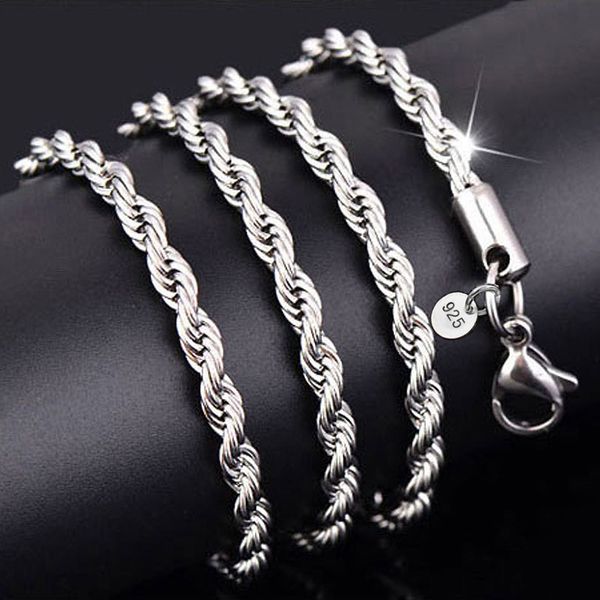 

3 мм стерлингового серебра 925 ожерелье цепь твист веревка ожерелье воротник 16-30 дю
