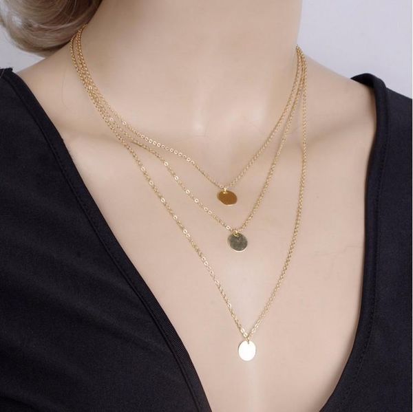 

necklace fashion jewelry women brief gold plated sequin 3-layer chains chokers necklaces wholesale drop shipping sn775, Golden;silver