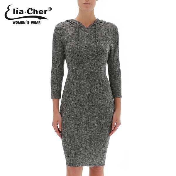 

wholesale-plus size casual women clothing grey long hodded sweater dress women pullovers autumn 2016 chic lady eliacher 8541, White;black