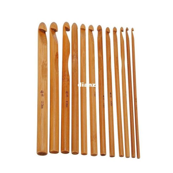 

fashion 12pcs/set sweater knitting circular bamboo handle crochet hooks smooth weave craft needle 12 size
