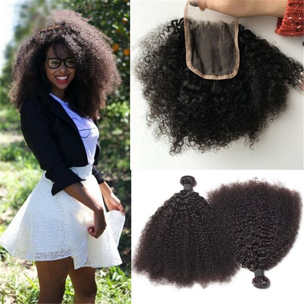 

mongolian 9a afro kinky curly human hair weaves with lace closure 4pcs/lot kinky curly lace closure with hair extensions for black woman