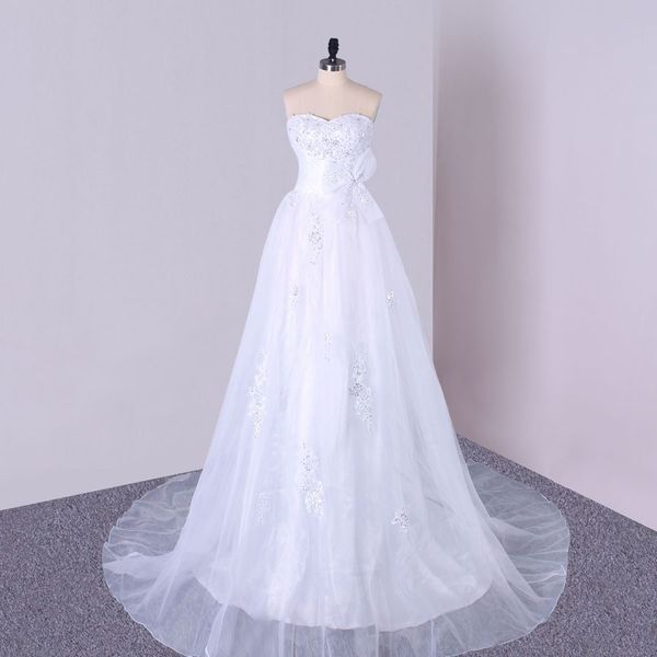 

2019 New Design Bridal Gown V-neck A-Line Wedding Party Dresses Court Train Organza White Ivory Bride Dress Beach Wedding Dresses