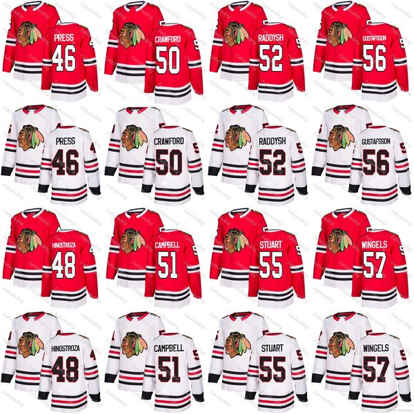 

50 Corey Crawford Mark Stuart Darren Raddysh Brian Campbel Robin Press Tommy Wingels Hinostroza 2018 Season Chicago Blackhawks Hockey Jersey