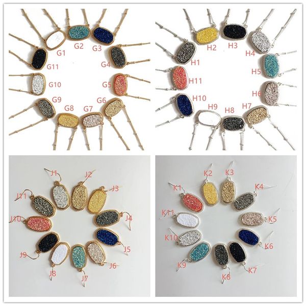 

new style druzy druzy earrings necklace 11 colors gold silver plated geometry faux stone earrings necklaces for women jewelry