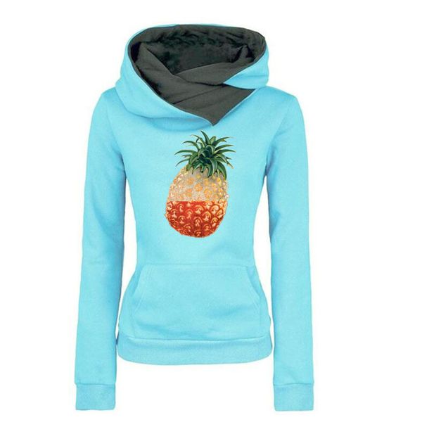 

2017 новых женщин осень зима ананас польша печати мода топы женский отворот толстовка, Black